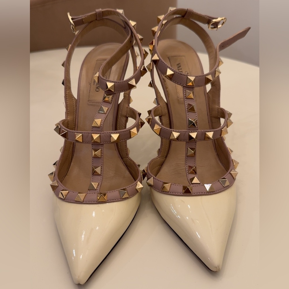 Valentino Cream and Tan Rockstud Heels